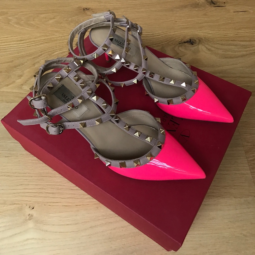 Valentino Pink Pointed Rockstud Strappy Heels
